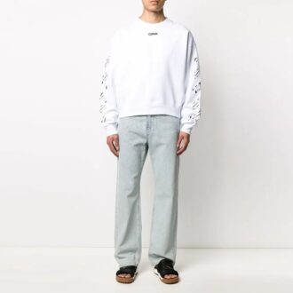 Off-White Hommes SS22 Imprimé flèche à l&rsquo;arrière, col rond, manches longues, coupe ample, blanc