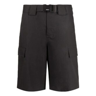 Off-White Hommes SS22 Shorts cargo droit à grandes poches et boucle, couleur unie, coupe ample, noir