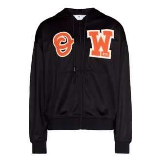 Off-White – Pull à col rond pour homme, coupe ample, noir, avec imprimé alphabétique et fermeture éclair