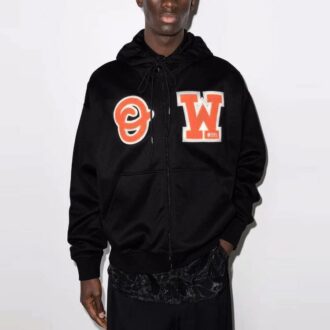 Off-White – Pull à col rond pour homme, coupe ample, noir, avec imprimé alphabétique et fermeture éclair