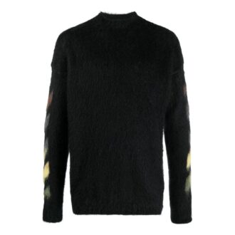 Off-White Pull en laine à manches longues pour homme FW22, couleur unie et motif rayé, version noire