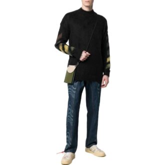 Off-White Pull en laine à manches longues pour homme FW22, couleur unie et motif rayé, version noire