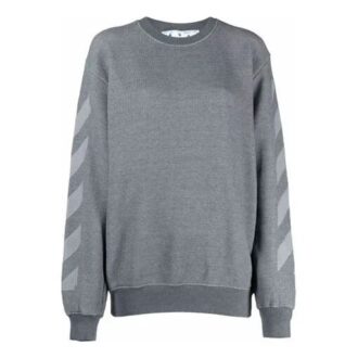 Off-White Sweat à capuche ample à col rond, motif géométrique et logo blanc cassé, gris Off-White Sweat à capuche ample à col rond, motif géométrique et logo blanc cassé, gris