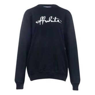 Off-White Sweat à capuche noir en coton blanc cassé à col rond et imprimé Off-White Sweat à capuche noir en coton blanc cassé à col rond et imprimé