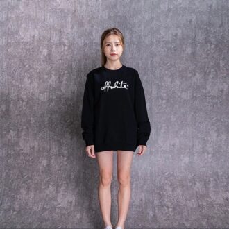 Off-White Sweat à capuche noir en coton blanc cassé à col rond et imprimé Off-White Sweat à capuche noir en coton blanc cassé à col rond et imprimé