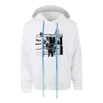 Off-White T-shirt à capuche imprimé logo flèche pour homme, manches longues, blanc
