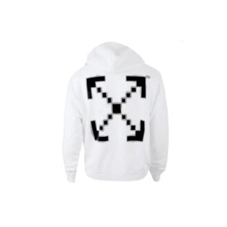 Off-White T-shirt à capuche imprimé logo flèche pour homme, manches longues, blanc