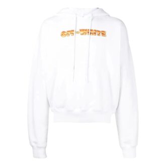 Off-White – T-shirt à capuche à manches longues pour homme, imprimé logo, cordon de serrage, blanc
