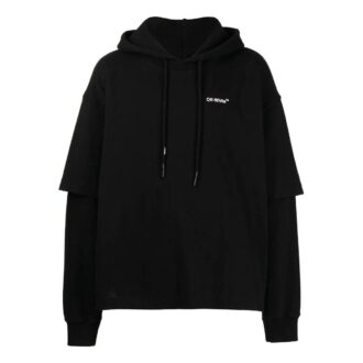 Off-White T-shirt à capuche à manches longues pour homme SS22 avec logo imprimé, noir
