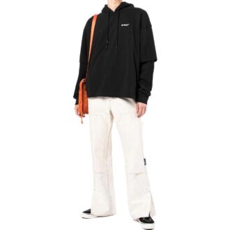 Off-White T-shirt à capuche à manches longues pour homme SS22 avec logo imprimé, noir