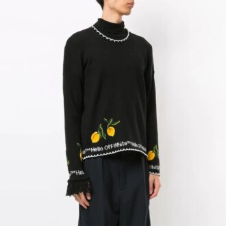 Off-White T-shirt à col rond brodé pour homme, noir Off-White T-shirt à col rond brodé pour homme, noir