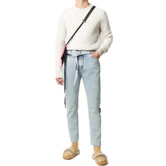 Off-White T-shirt à col rond en maille blanc pour homme Off-White T-shirt à col rond en maille blanc pour homme