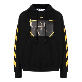 Off-White T-shirt homme SS22 à imprimé, à capuche et manches longues, noir