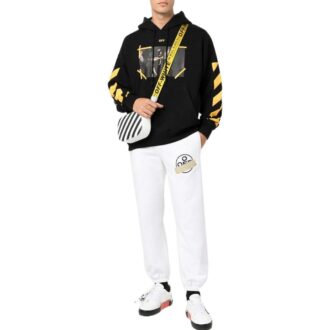 Off-White T-shirt homme SS22 à imprimé, à capuche et manches longues, noir
