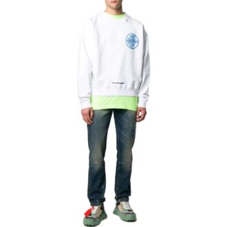 Off-White T-shirt homme SS22 unie à imprimé logo, col rond, version pull, blanc