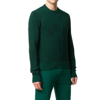 Off-White T-shirt à rayures et logo pour homme, vert Off-White T-shirt à rayures et logo pour homme, vert