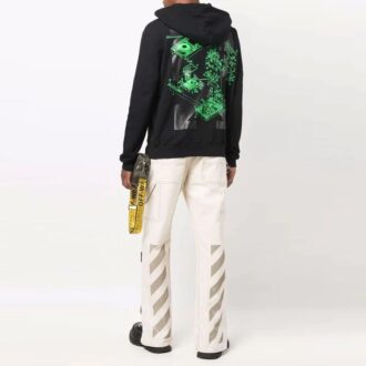 Off-White – Veste à capuche pour homme FW21, motif peint, cordon de serrage, manches longues, coupe ample, noir