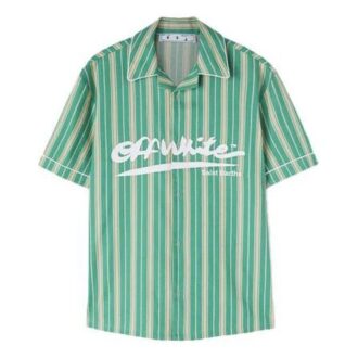 Off-White x c/o Eden Rock St. Barth Crossover FW22 Chemise verte à manches courtes à rayures et logo imprimé Off-White x c/o Eden Rock St. Barth Crossover FW22 Chemise verte à manches courtes à rayures et logo imprimé
