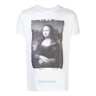 Off-White x MCA Crossover Pull à col rond et manches courtes avec imprimé Mona Lisa, coupe ajustée, blanc