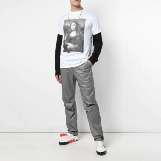 Off-White x MCA Crossover Pull à col rond et manches courtes avec imprimé Mona Lisa, coupe ajustée, blanc