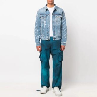 Pantalon cargo décontracté long Tie Dye Off-White pour homme, collection printemps-été 2022, bleu