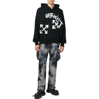 Pantalon cargo décontracté Off-White pour homme FW22 à motif tie-dye et poches 3D, noir