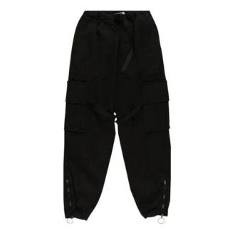 Pantalon cargo décontracté à poches multiples et logo, noir