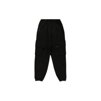 Pantalon cargo décontracté à poches multiples et logo, noir