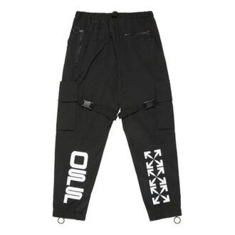 Pantalon cargo imprimé logo Pantalon casual fonctionnel Noir