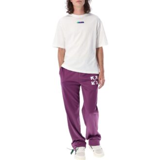Pantalon casual droit pour homme Off-White SS22, couleur unie, imprimé logo, coupe ample, violet Pantalon casual droit pour homme Off-White SS22, couleur unie, imprimé logo, coupe ample, violet
