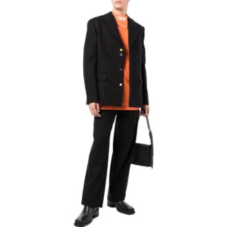 Pantalon casual droit unie taille moyenne Off-White pour homme, collection printemps-été 2022, version noire Pantalon casual droit unie taille moyenne Off-White pour homme, collection printemps-été 2022, version noire