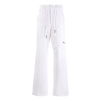 Pantalon casual à jambes droites Off-White x Nike Crossover, couleur unie, petit logo imprimé, blanc