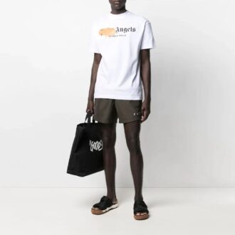 Pantalon court pour homme SS21 Logo, coupe ajustée, marron Pantalon court pour homme SS21 Logo, coupe ajustée, marron