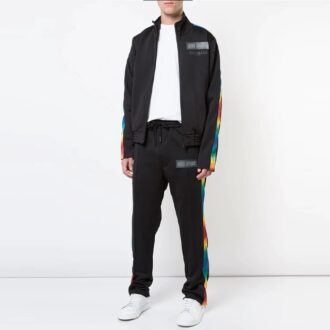Pantalon décontracté à cordon de serrage et bande latérale Off-White pour homme, coupe ample, noir