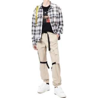 Pantalon décontracté Off-White pour homme FW22, couleur unie, grande poche et lacets, version beige