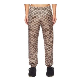 Pantalon décontracté Off-White pour homme à imprimé logo intégral et taille élastique, beige automne