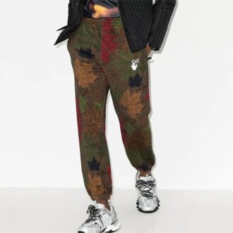 Pantalon de sport ajusté FW20 avec appliqué feuille pour homme, kaki/vert Pantalon de sport ajusté FW20 avec appliqué feuille pour homme, kaki/vert