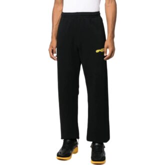 Pantalon de sport décontracté Off-White pour homme, version à rayures et logo imprimé, noir Pantalon de sport décontracté Off-White pour homme, version à rayures et logo imprimé, noir
