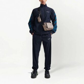 Pantalon de sport décontracté pour homme Off-White SS22 à imprimé logo et rayures, bleu marine Pantalon de sport décontracté pour homme Off-White SS22 à imprimé logo et rayures, bleu marine