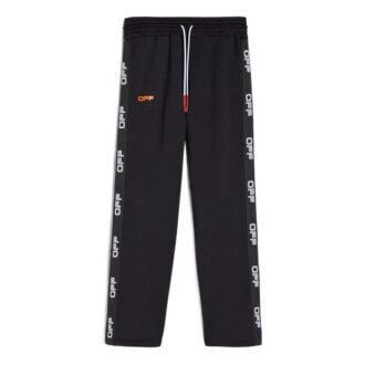 Pantalon de sport droit à lacets et logo sur le côté Off-White pour homme, collection printemps-été 2022, version standard, noir Pantalon de sport droit à lacets et logo sur le côté Off-White pour homme, collection printemps-été 2022, version standard, noir