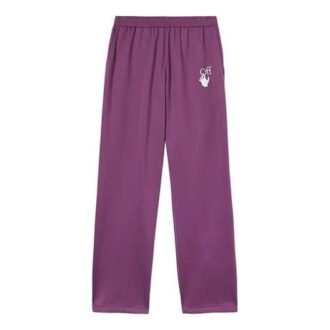 Pantalon de sport droit Off-White pour homme SS22, couleur unie, imprimé logo, coupe ample, violet Pantalon de sport droit Off-White pour homme SS22, couleur unie, imprimé logo, coupe ample, violet