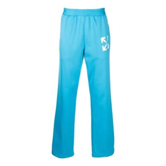 Pantalon de sport droit pour homme Off-White SS22, couleur unie, imprimé logo, coupe slim, bleu Pantalon de sport droit pour homme Off-White SS22, couleur unie, imprimé logo, coupe slim, bleu