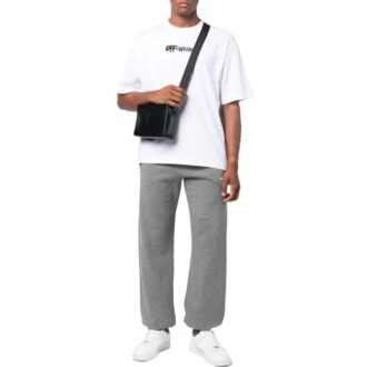 Pantalon de sport/jogging à cordon de serrage unie à rayures Off-White pour homme, collection printemps-été 2022, coupe ample, gris