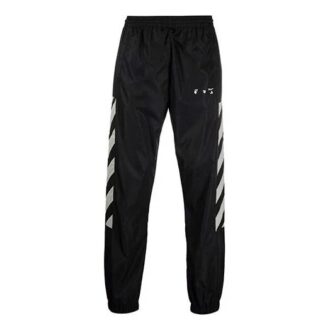 Pantalon de sport/jogging Off-White pour homme FW21 à rayures diagonales et logo, coupe ample, noir Pantalon de sport/jogging Off-White pour homme FW21 à rayures diagonales et logo, coupe ample, noir