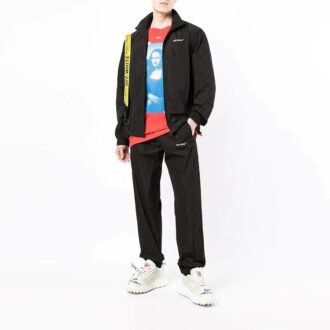 Pantalon de sport/jogging Off-White pour homme SS22 à rayures diagonales et logo imprimé, noir Pantalon de sport/jogging Off-White pour homme SS22 à rayures diagonales et logo imprimé, noir