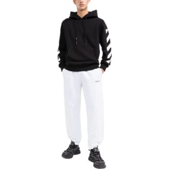 Pantalon de sport/jogging Off-White pour homme SS22 unie avec logo imprimé et rayures, version blanche Pantalon de sport/jogging Off-White pour homme SS22 unie avec logo imprimé et rayures, version blanche