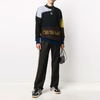 Pantalon de sport/jogging pour homme Off-White à logo et bande latérale, coupe ample, noir Pantalon de sport/jogging pour homme Off-White à logo et bande latérale, coupe ample, noir