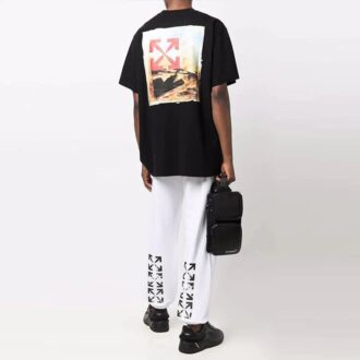 Pantalon de sport/jogging unie imprimé Arrows Off-White pour homme FW21, coupe ample, blanc Pantalon de sport/jogging unie imprimé Arrows Off-White pour homme FW21, coupe ample, blanc