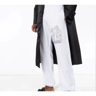 Pantalon de sport long avec logo imprimé, blanc