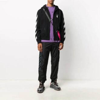 Pantalon de sport long en nylon à rayures noir